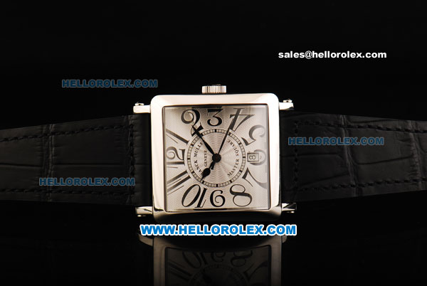 Franck Muller Master Square Swiss ETA 2824 Automatic Movement Steel Case with White Dial and Black Leather Strap - Click Image to Close